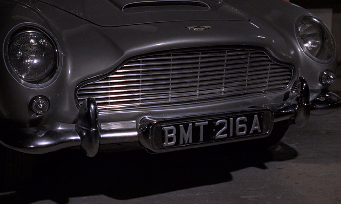 The Aston Martin DB5 from Goldfinger (1964) with revolving number plates