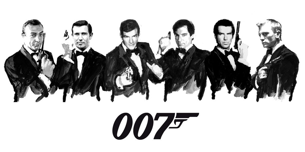 Sean Connery, George Lazenby, Roger Moore, Timothy Dalton, Pierce Brosnan and Daniel Craig as James Bond, 007